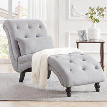 Load image into Gallery viewer, Grey Linen Upholstered Armless Chaise Lounge Chair with Pillow
