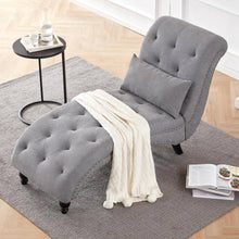 Load image into Gallery viewer, Grey Linen Upholstered Armless Chaise Lounge Chair with Pillow