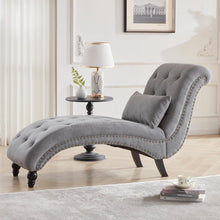 Load image into Gallery viewer, Grey Linen Upholstered Armless Chaise Lounge Chair with Pillow
