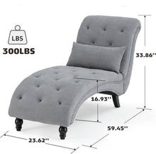 Load image into Gallery viewer, Grey Linen Upholstered Armless Chaise Lounge Chair with Pillow