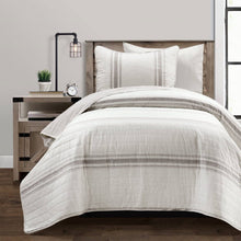 Load image into Gallery viewer, Twin/Twin XL Grey Off-White 2 Piece Stripe Reversible Cotton Quilt Set
