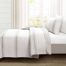 Load image into Gallery viewer, Twin/Twin XL Grey Off-White 2 Piece Stripe Reversible Cotton Quilt Set