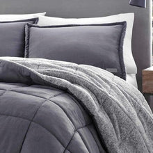 Load image into Gallery viewer, Full/Queen Plush Sherpa Reversible Micro Suede Comforter Set in Gray