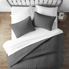 Load image into Gallery viewer, 3 Piece Microfiber Farmhouse Coverlet Bedspread Set Grey, Full/Queen