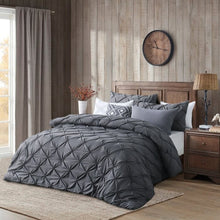 Load image into Gallery viewer, Full/Queen Size All Season Pleated Hypoallergenic Microfiber Reversible 3 Piece Comforter Set in Gray