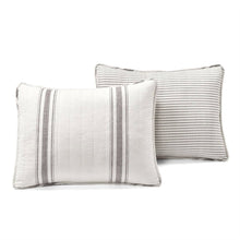 Load image into Gallery viewer, Full / Queen Grey Off-White 3 Piece Stripe Reversible Cotton Quilt Set