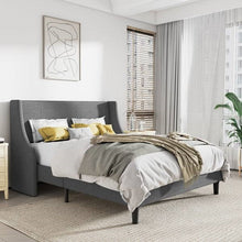 Load image into Gallery viewer, Full Size Grey Linen Blend Upholstered Platform Bed with Wingback Headboard