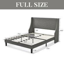 Load image into Gallery viewer, Full Size Grey Linen Blend Upholstered Platform Bed with Wingback Headboard