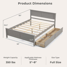 Load image into Gallery viewer, Full Size Grey Platform Bed Frame with 2 Storage Drawers