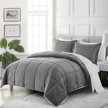 Load image into Gallery viewer, King Plush Microfiber Reversible Comforter Set in Grey