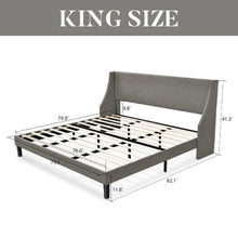 Load image into Gallery viewer, King Size Upholstered Linen Blend Headboard Wingback Platform Bed in Grey