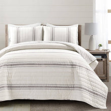 Load image into Gallery viewer, King Size Grey White 3 Piece Stripe Reversible Cotton Quilt Set