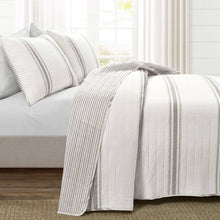Load image into Gallery viewer, King Size Grey White 3 Piece Stripe Reversible Cotton Quilt Set