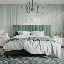 Load image into Gallery viewer, King size Modern Green Velvet Upholstered Platform Bed with Headboard