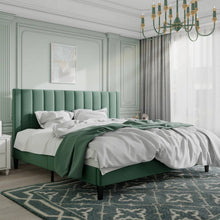Load image into Gallery viewer, King size Modern Green Velvet Upholstered Platform Bed with Headboard