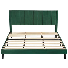 Load image into Gallery viewer, King size Modern Green Velvet Upholstered Platform Bed with Headboard