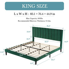 Load image into Gallery viewer, King size Modern Green Velvet Upholstered Platform Bed with Headboard