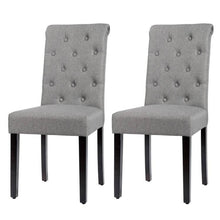Load image into Gallery viewer, Set of 2 Grey Linen Button Tufted Dining Chair with Wood Legs