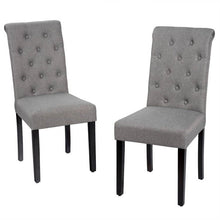 Load image into Gallery viewer, Set of 2 Grey Linen Button Tufted Dining Chair with Wood Legs