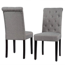 Load image into Gallery viewer, Set of 2 Grey Linen Button Tufted Dining Chair with Wood Legs