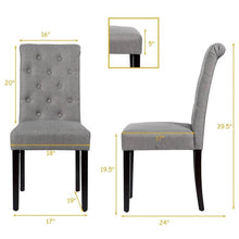 Load image into Gallery viewer, Set of 2 Grey Linen Button Tufted Dining Chair with Wood Legs