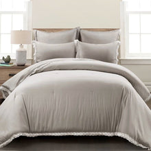 Load image into Gallery viewer, Full/Queen French Country Grey 5-Piece Lightweight Comforter Set w/ Lace Trim