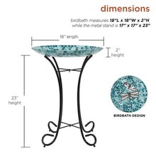 Load image into Gallery viewer, Teal Green Blue White Mosaic Glass Birdbath Bowl with Black Metal Stand