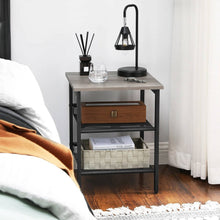 Load image into Gallery viewer, Modern Industrial Side Table Nightstand in Black Metal with Grey Beige Wood Top