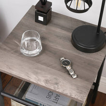 Load image into Gallery viewer, Modern Industrial Side Table Nightstand in Black Metal with Grey Beige Wood Top