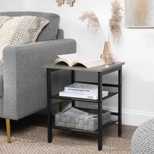 Load image into Gallery viewer, Modern Industrial Side Table Nightstand in Black Metal with Grey Beige Wood Top