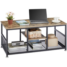Load image into Gallery viewer, Modern Industrial Metal Grey Wood Coffee Table with Bottom Storage Shelves