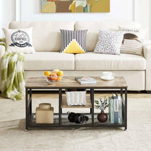 Load image into Gallery viewer, Modern Industrial Metal Grey Wood Coffee Table with Bottom Storage Shelves