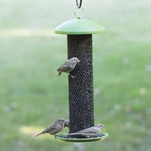 Load image into Gallery viewer, Outdoor Metal Mesh Tube Hanging Bird Feeder with Green Top and Perch