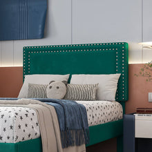 Load image into Gallery viewer, Set of 2 - Twin size Dark Green Upholstered Platform Bed Frame with Headboard