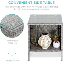 Load image into Gallery viewer, 3-Piece Grey PE Wicker Outdoor Patio Furniture Dining Set w/ Navy Blue Cushions