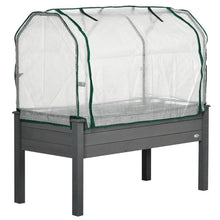 Load image into Gallery viewer, Grey Wood Elevated Raised Garden Bed Planter with Greenhouse Cover