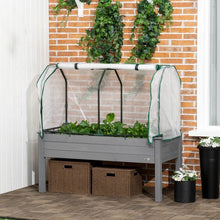 Load image into Gallery viewer, Grey Wood Elevated Raised Garden Bed Planter with Greenhouse Cover