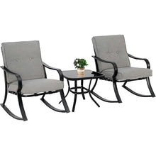 Load image into Gallery viewer, Outdoor 3-Piece Patio Furniture Table Rocking Chairs Set with Grey Cushions