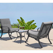 Load image into Gallery viewer, Outdoor 3-Piece Patio Furniture Table Rocking Chairs Set with Grey Cushions