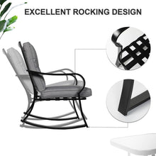 Load image into Gallery viewer, Outdoor 3-Piece Patio Furniture Table Rocking Chairs Set with Grey Cushions