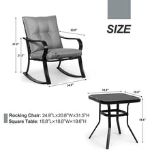 Load image into Gallery viewer, Outdoor 3-Piece Patio Furniture Table Rocking Chairs Set with Grey Cushions