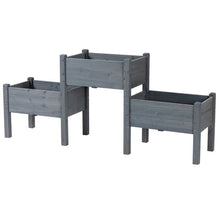 Load image into Gallery viewer, 3 Grey Wood Elevated Planter Set Vegetable Herb Flowers Raised Garden Beds