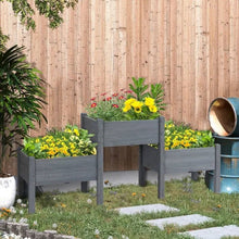 Load image into Gallery viewer, 3 Grey Wood Elevated Planter Set Vegetable Herb Flowers Raised Garden Beds