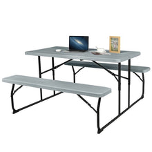 Load image into Gallery viewer, Grey Folding Picnic Table with 2 Benches Outdoor Patio Dining Set