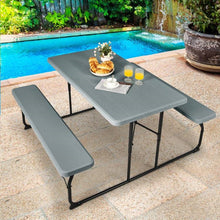 Load image into Gallery viewer, Grey Folding Picnic Table with 2 Benches Outdoor Patio Dining Set