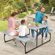 Load image into Gallery viewer, Grey Folding Picnic Table with 2 Benches Outdoor Patio Dining Set