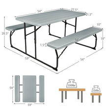 Load image into Gallery viewer, Grey Folding Picnic Table with 2 Benches Outdoor Patio Dining Set
