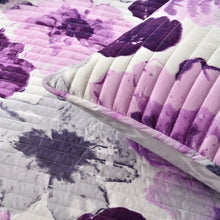 Load image into Gallery viewer, King size Purple Grey Flowers Lightweight Polyester Microfiber Quilt Set
