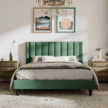 Load image into Gallery viewer, Queen size Modern Green Velvet Upholstered Platform Bed with Headboard