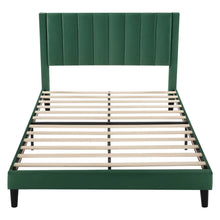 Load image into Gallery viewer, Queen size Modern Green Velvet Upholstered Platform Bed with Headboard